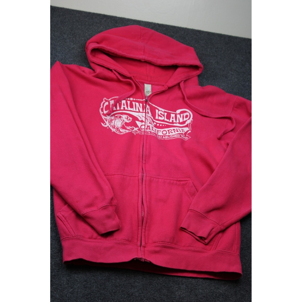 AMS Catalina Island California Pink Graphic Full Zip Hoodie Mens Medium MH1278